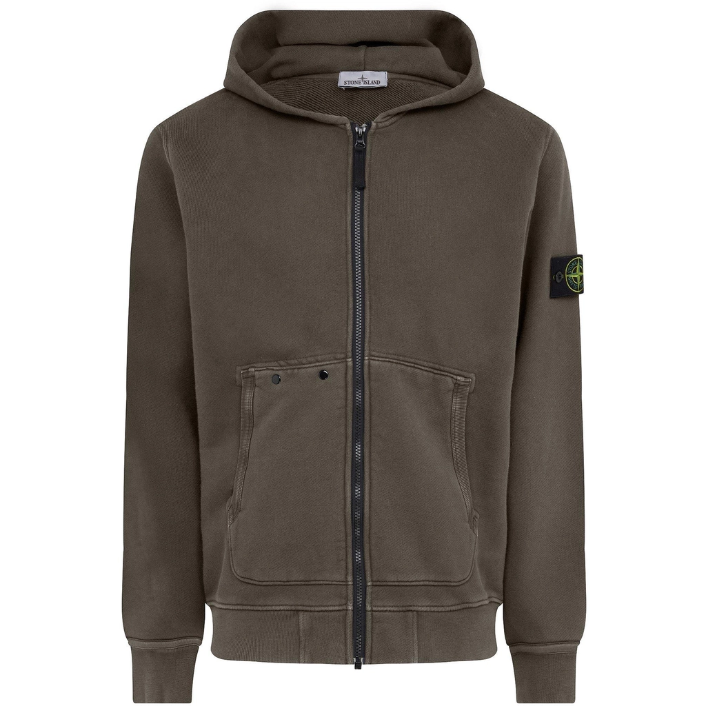 Stone Island Brushed Fleece Zip Up Hooded Sweatshirt - Noce V0175